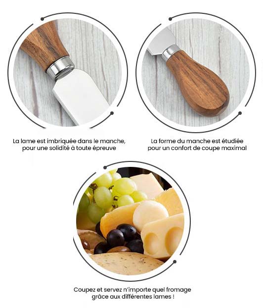 PNOOFR 6 Pièces Ensemble de Couteaux à Fromage Cuisine Cheese Couteaux Set  Couteau à Fromage Fourchette a Beurre Collection Coffret Couteau à Fromage  Manche en Bois : : Cuisine et Maison