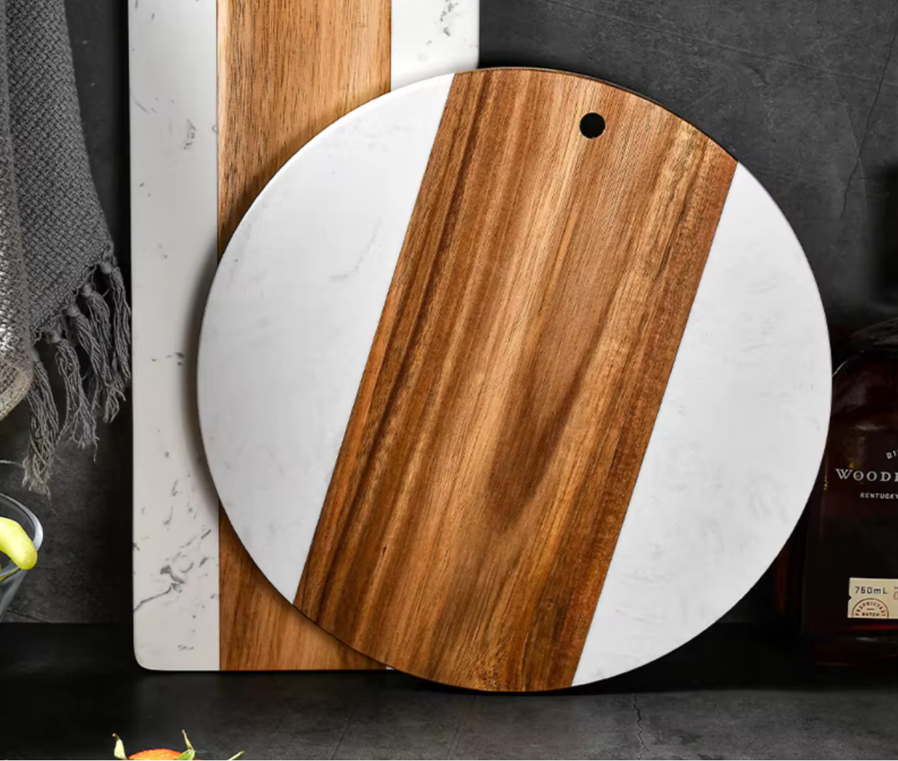 Plateau de fromage en bois massif et marbre