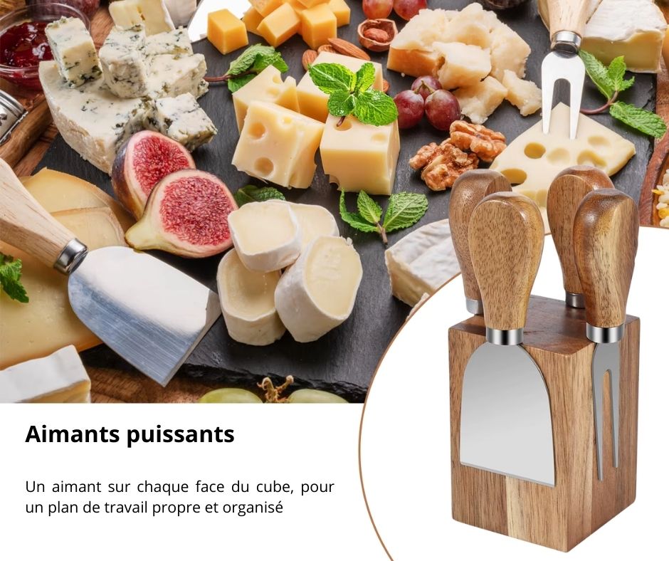 Bloc de rangement de couteaux à fromage magnétique